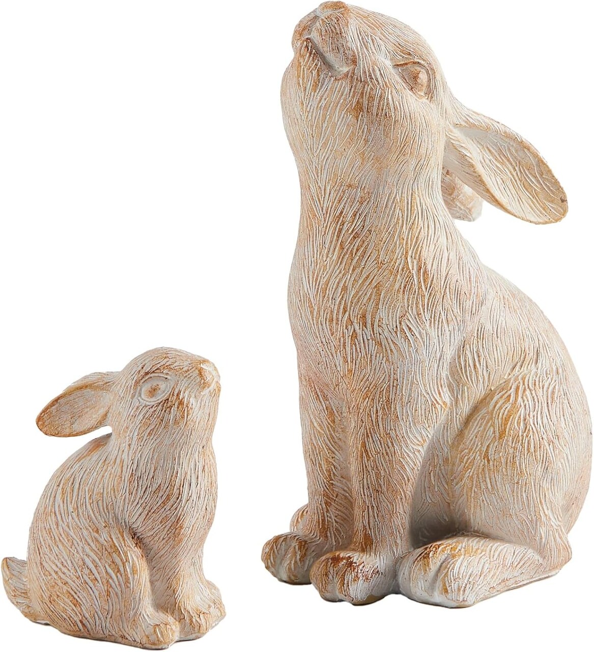 Set of 2 Easter Bunny Figurines, White and Khaki Resin Rabbit Statue, Rabbit Figurines for Spring, Bunny Decorations Easter Ornaments for Home Shelf Coffee Table Decor Gift